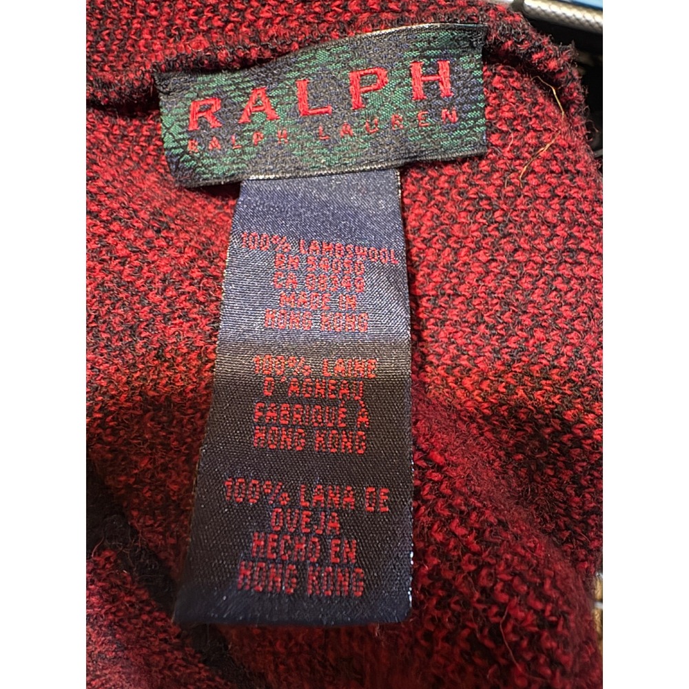 Ralph Lauren Red Black Buffalo Plaid Knit Beanie Pom Hat and Tassel Scarf Set - Picture 6 of 6